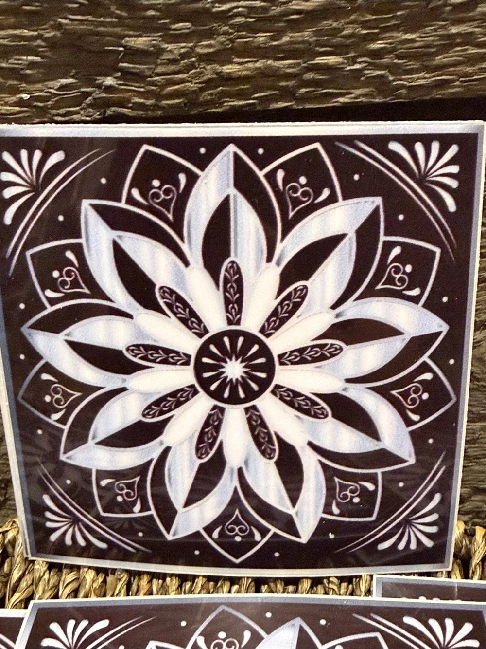Set of 15 Black & White Mandala Decorative Tiles Peel & Stick Art Decals 4